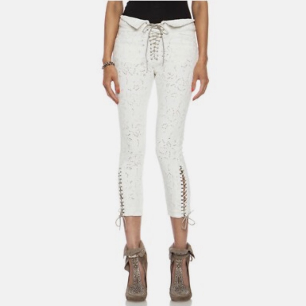 Isabel Marant Cream Lace-Up Cropped Jeans